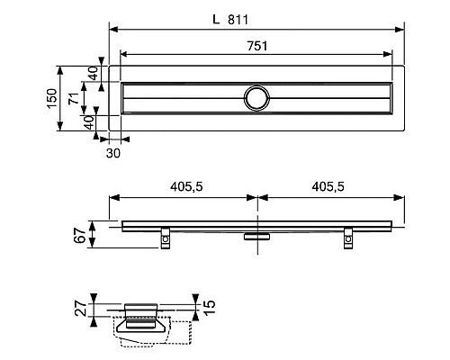 Купить Душевой канал 743 мм хром Tece TECEdrainline steel II 600800 + 650000 + 660016 + 600882 в магазине сантехники Santeh-Crystal.ru