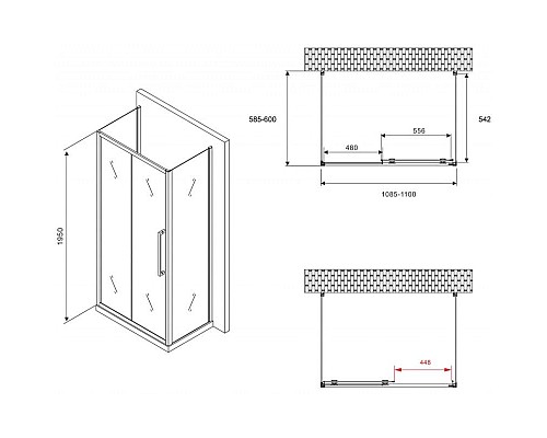 Купить Душевой уголок 110х60 см Abber Schwarzer Diamant AG30110BH-S60B-S60B прозрачное в магазине сантехники Santeh-Crystal.ru