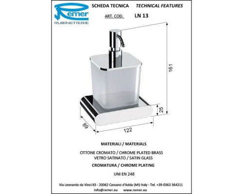 Купить Дозатор Remer Lounge LN13CR в магазине сантехники Santeh-Crystal.ru