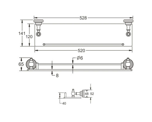 Приобрести Полка стеклянная 52,8 см Rose RG1119 в магазине сантехники Santeh-Crystal.ru