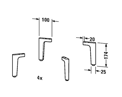 Приобрести Комплект ножек для тумбы 4 штуки Duravit UV991900000 в магазине сантехники Santeh-Crystal.ru