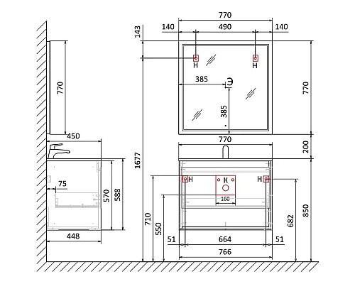 Приобрести Тумба белый/дуб 76,6 см Jorno Glass Gla.01.77/P/W в магазине сантехники Santeh-Crystal.ru