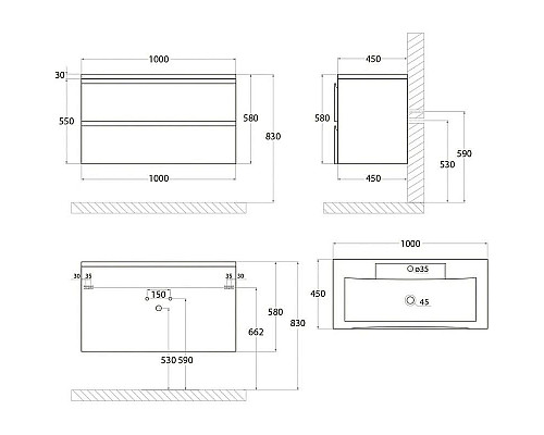 Заказать Тумба Bianco Matt 100 см Art&Max Bianchi AM-Bianchi-1000-2C-SO-BM в магазине сантехники Santeh-Crystal.ru