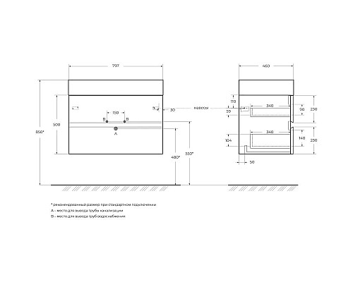 Приобрести Тумба Legno Bianco 79,7 см Cezares Molveno MOLVENO 46-80-2C-SO-LB в магазине сантехники Santeh-Crystal.ru