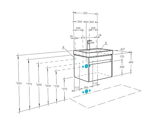 Купить Тумба с раковиной белый глянец/ясень шимо 55 см Акватон Марти 1A2632K0MY010 в магазине сантехники Santeh-Crystal.ru
