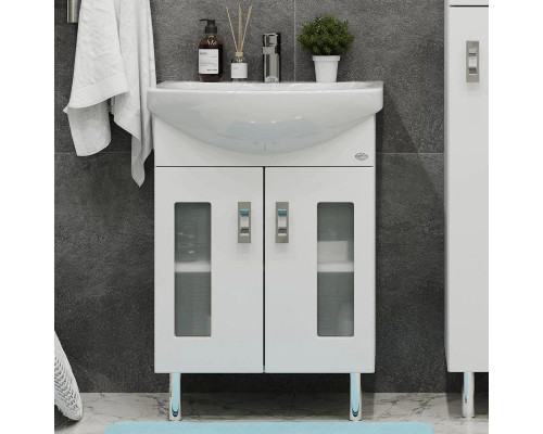 Приобрести Комплект мебели белый глянец 55 см Onika Кристалл 105555 + 1WH501702 + 205818 в магазине сантехники Santeh-Crystal.ru