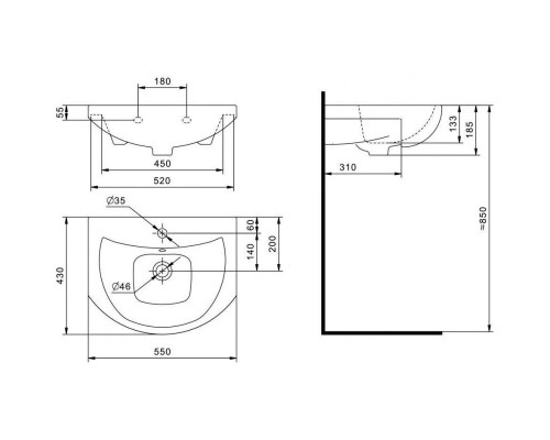 Приобрести Комплект мебели белый глянец 55 см Onika Кристалл 105555 + 1WH501702 + 205818 в магазине сантехники Santeh-Crystal.ru