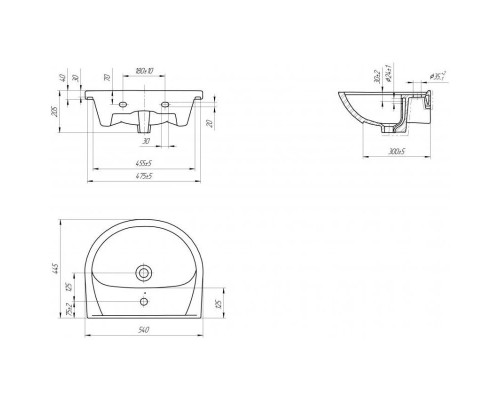 Купить Тумба с раковиной венге луизиана/ясень шимо светлый 54 см Onika Гамма 105537 + UM-ERI55/1 в магазине сантехники Santeh-Crystal.ru