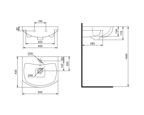 Заказать Тумба с раковиной белый глянец 50 см Onika Лига 105030 + 1WH501701 в магазине сантехники Santeh-Crystal.ru