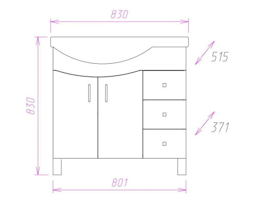 Заказать Тумба с раковиной белый глянец 83 см Onika Эльбрус 108202 + 1WH110228 в магазине сантехники Santeh-Crystal.ru