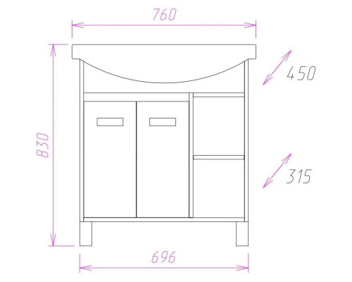 Купить Тумба с раковиной венге луизиана/ясень шимо светлый 76 см Onika Гамма 107511 + 4620008197371 в магазине сантехники Santeh-Crystal.ru