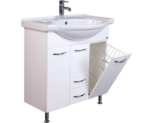 Приобрести Комплект мебели белый глянец 76 см с бельевой корзиной Onika Моника 107502 + 1WH110259 + 207507 в магазине сантехники Santeh-Crystal.ru