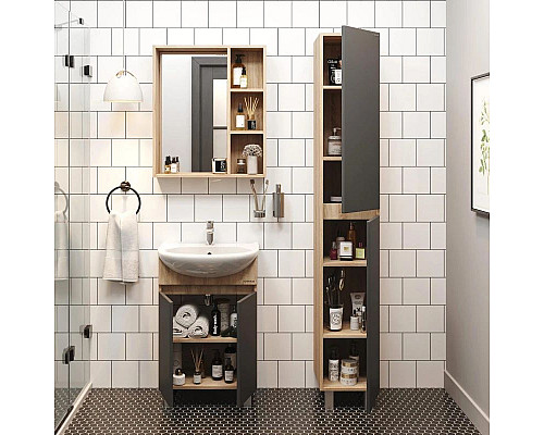 Приобрести Комплект мебели дуб сонома/серый матовый 61,5 см Onika Милтон 106147 + 4620008192772 + 206070 в магазине сантехники Santeh-Crystal.ru