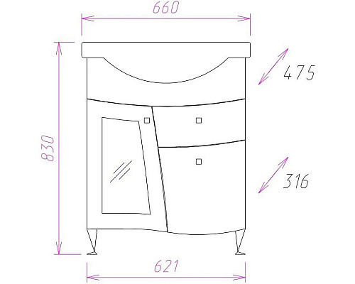 Заказать Комплект мебели белый глянец 66 см Onika Валенсия 106535 + 1WH109651 + 206532 в магазине сантехники Santeh-Crystal.ru