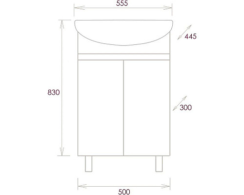 Заказать Комплект мебели белый глянец 55,5 см Onika Милтон 105559 + 4620008192765 + 205843 в магазине сантехники Santeh-Crystal.ru