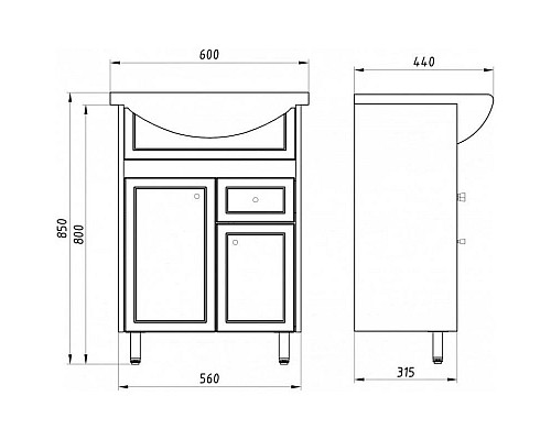 Купить Тумба с раковиной белое дерево 61 см ASB-Mebel Орхидея в магазине сантехники Santeh-Crystal.ru