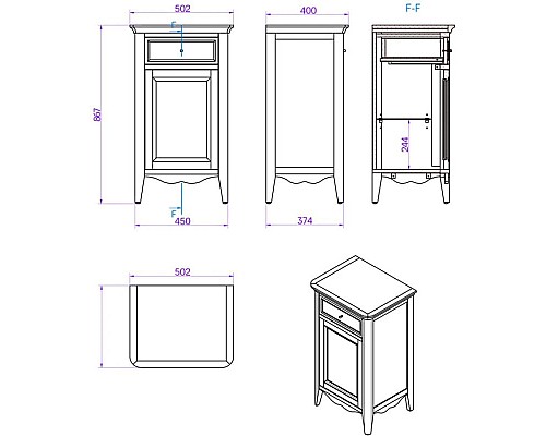 Приобрести Тумба напольная правая орех 50,2 см Tiffany World Veronica Nuova VER2150D-N в магазине сантехники Santeh-Crystal.ru