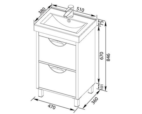 Купить Тумба белый/венге 47 см Aquanet Гретта 00171587 в магазине сантехники Santeh-Crystal.ru