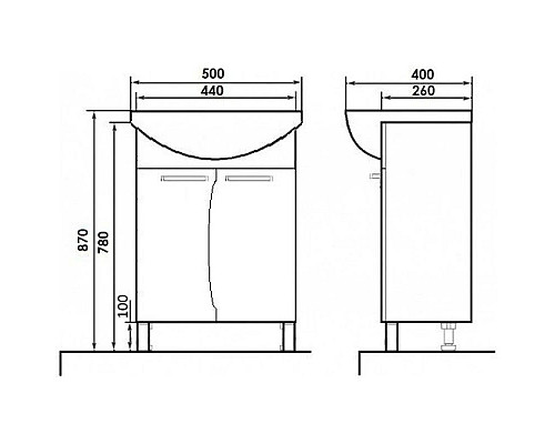 Купить Тумба с раковиной белый глянец 50 см Orange Диана Di-50TU+RA в магазине сантехники Santeh-Crystal.ru