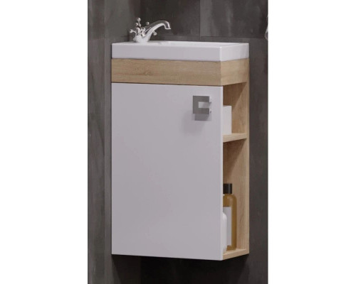 Купить Тумба с раковиной белый глянец/дуб сонома 40 см Corozo Комо SETSD-00000352/UM-COM40/1 в магазине сантехники Santeh-Crystal.ru