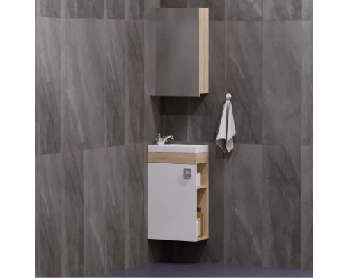 Купить Тумба с раковиной белый глянец/дуб сонома 40 см Corozo Комо SETSD-00000352/UM-COM40/1 в магазине сантехники Santeh-Crystal.ru