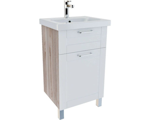 Приобрести Тумба с раковиной белый глянец/дерево 50,5 см IDDIS Sena New NSE50W1i95K в магазине сантехники Santeh-Crystal.ru