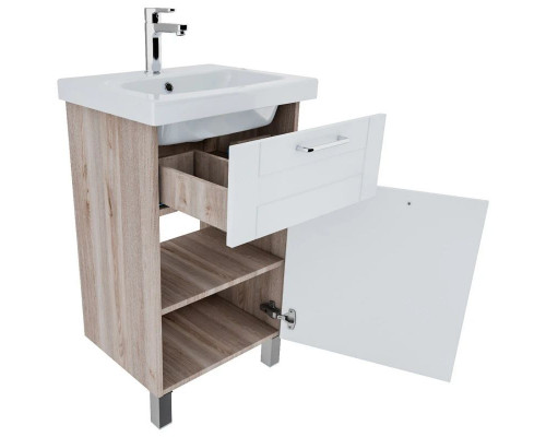 Приобрести Тумба с раковиной белый глянец/дерево 50,5 см IDDIS Sena New NSE50W1i95K в магазине сантехники Santeh-Crystal.ru