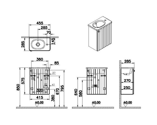 Заказать Тумба с раковиной белый матовый 45,5 см R Vitra Root Groove 69198 в магазине сантехники Santeh-Crystal.ru