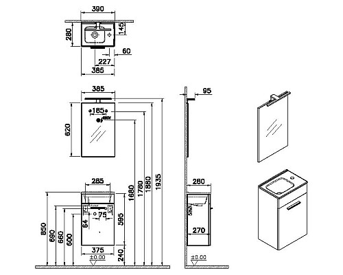 Купить Комплект мебели кордоба 39 см VitrA Mia 75064 в магазине сантехники Santeh-Crystal.ru