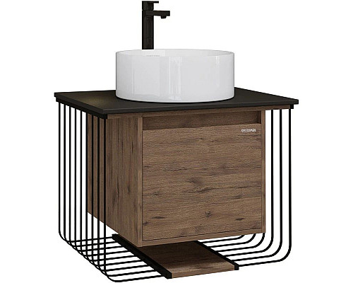 Приобрести Тумба с раковиной дуб веллингтон/черный матовый 70 см Grossman Винтаж 107007 + GR-3013 в магазине сантехники Santeh-Crystal.ru