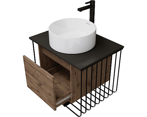 Приобрести Тумба с раковиной дуб веллингтон/черный матовый 70 см Grossman Винтаж 107007 + GR-3013 в магазине сантехники Santeh-Crystal.ru