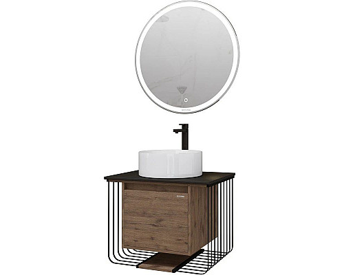 Приобрести Тумба с раковиной дуб веллингтон/черный матовый 70 см Grossman Винтаж 107007 + GR-3013 в магазине сантехники Santeh-Crystal.ru