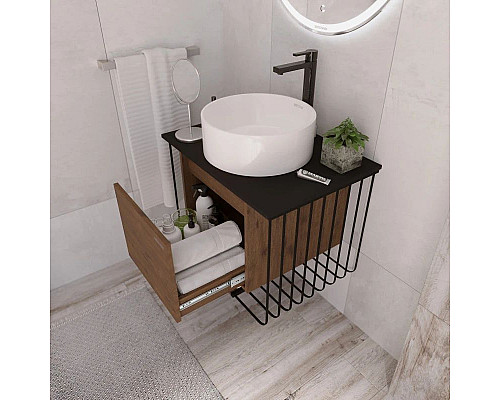 Приобрести Тумба с раковиной дуб веллингтон/черный матовый 70 см Grossman Винтаж 107007 + GR-3013 в магазине сантехники Santeh-Crystal.ru
