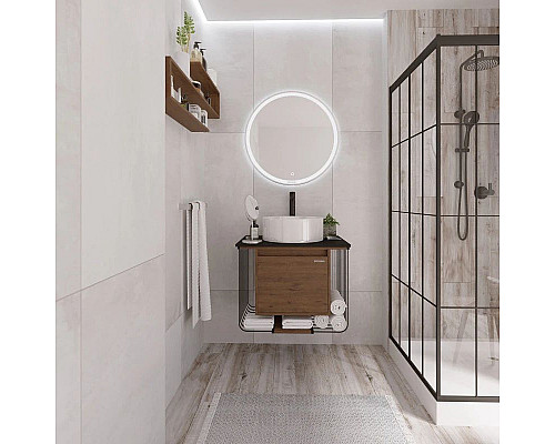 Приобрести Тумба с раковиной дуб веллингтон/черный матовый 70 см Grossman Винтаж 107007 + GR-3013 в магазине сантехники Santeh-Crystal.ru