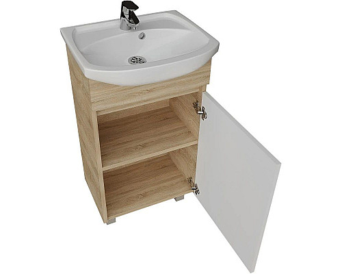 Приобрести Тумба с раковиной дуб сонома/белый глянец 46 см Grossman Поло 104501 + 306 в магазине сантехники Santeh-Crystal.ru
