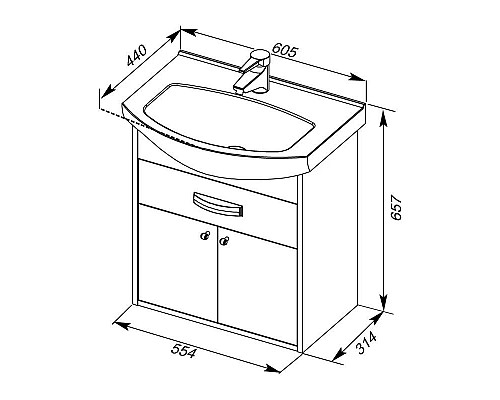 Заказать Тумба дуб кантенбери/белый 55,4 см Aquanet Грейс 00198374 в магазине сантехники Santeh-Crystal.ru