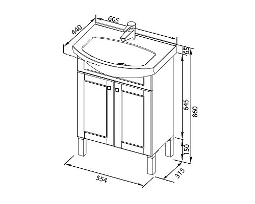 Заказать Тумба черный/патина серебро 55,4 см Aquanet Честер 00186102 в магазине сантехники Santeh-Crystal.ru