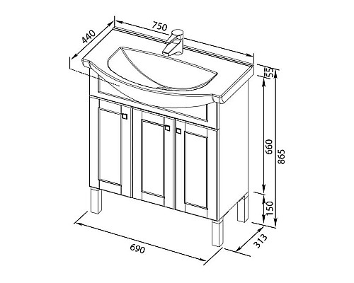 Заказать Тумба белый/патина золото 69 см Aquanet Честер 00186100 в магазине сантехники Santeh-Crystal.ru