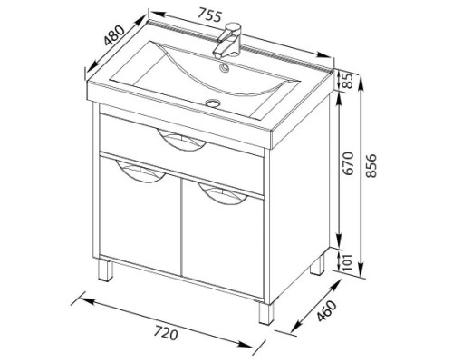 Заказать Тумба белый/венге 72 см Aquanet Гретта 00171584 в магазине сантехники Santeh-Crystal.ru