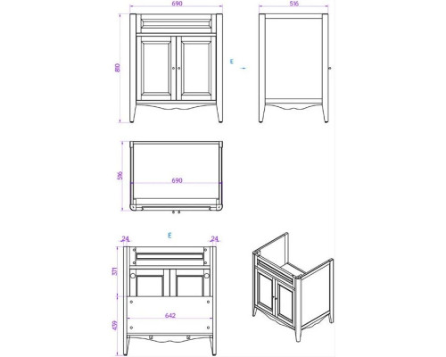Купить Тумба с раковиной белый 73 см Tiffany World Veronica Nuova VER2073-B+AR834bix1 в магазине сантехники Santeh-Crystal.ru