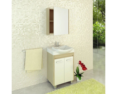 Купить Тумба с раковиной белый глянец/сосна лоредо 60 см Comforty Киото 00003123805 в магазине сантехники Santeh-Crystal.ru