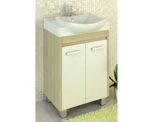 Купить Тумба с раковиной белый глянец/сосна лоредо 60 см Comforty Киото 00003123805 в магазине сантехники Santeh-Crystal.ru