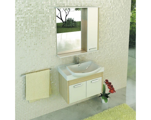 Приобрести Тумба с раковиной белый глянец/сосна лоредо 75 см Comforty Киото 00003123807 в магазине сантехники Santeh-Crystal.ru