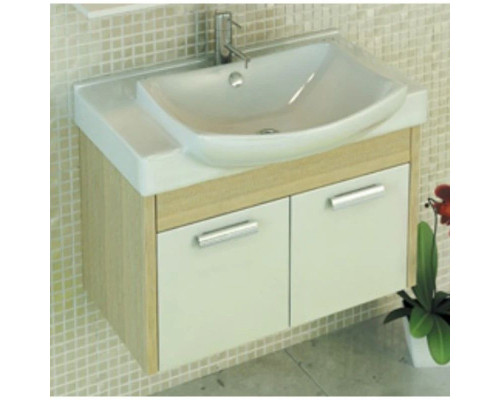 Приобрести Тумба с раковиной белый глянец/сосна лоредо 75 см Comforty Киото 00003123807 в магазине сантехники Santeh-Crystal.ru