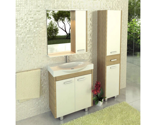 Купить Тумба с раковиной белый глянец/сосна лоредо 76,5 см Comforty Лион 00003125547 в магазине сантехники Santeh-Crystal.ru