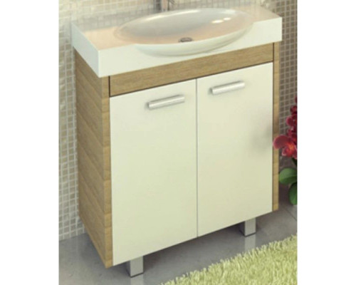 Купить Тумба с раковиной белый глянец/сосна лоредо 76,5 см Comforty Лион 00003125547 в магазине сантехники Santeh-Crystal.ru