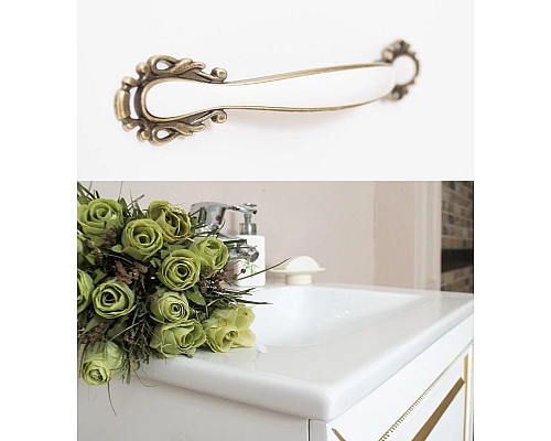 Купить Тумба с раковиной белый матовый золотая патина 60,5 см Atoll Валери в магазине сантехники Santeh-Crystal.ru