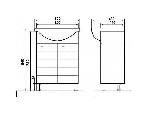 Купить Тумба с раковиной белый глянец 57 см Orange Корро Ko-55TUV+RA в магазине сантехники Santeh-Crystal.ru