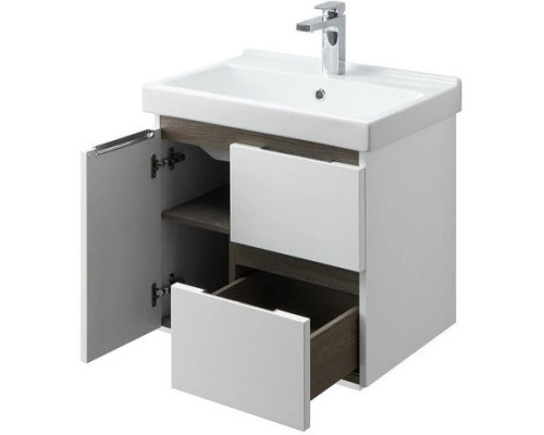 Приобрести Тумба с раковиной белый глянец/грецкий орех 60 см Акватон Рене 1A2585K0NRC80 в магазине сантехники Santeh-Crystal.ru