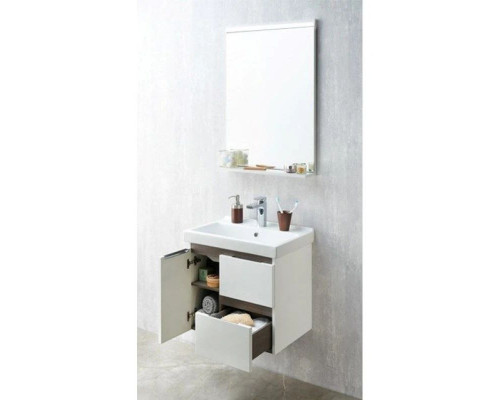 Приобрести Тумба с раковиной белый глянец/грецкий орех 60 см Акватон Рене 1A2585K0NRC80 в магазине сантехники Santeh-Crystal.ru